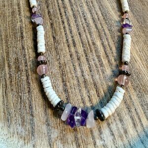 Beaded Necklace with Purple, Light pink and Cream Accents